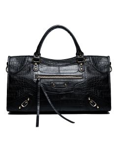 Top Handle Satchel Bag Croc Textured Adult Black