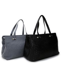 Woven Textured Tote Double Top Zippers Adult