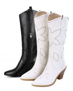 Knee-High Cowboy Western Boots Stich and Studded Patterns Female Adult