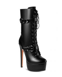 Ultra High Stiletto Heels Platform Mid-Calf Lace Up Boots