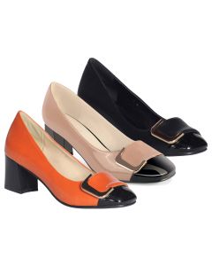 Square Toe Pumps Chunky Heel Two Tone Colors Slip On Female Adult