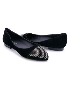 Flat Loafer Pumps Velvet Accent Stitches Details