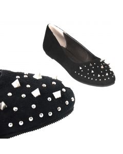 Studded Vamp Flats Velvet Suede Accent